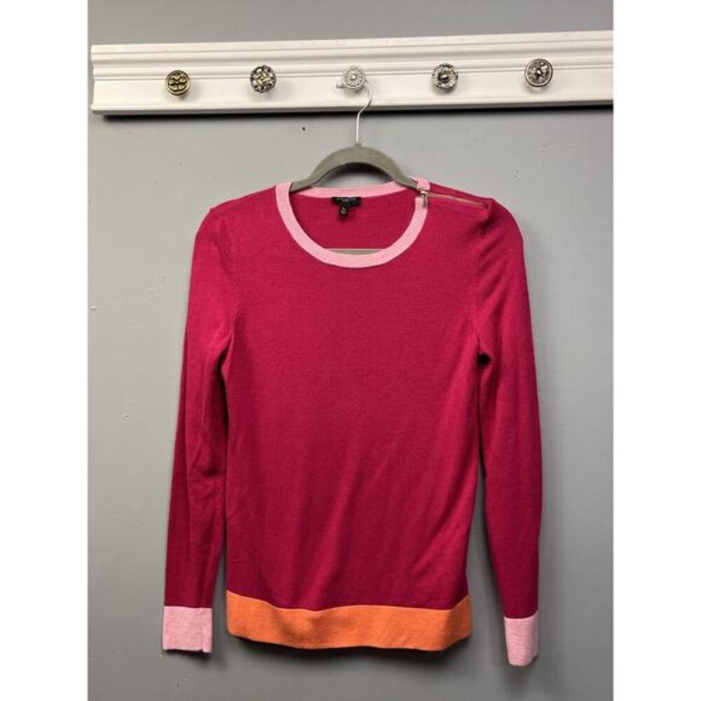 Talbots Sweater Womens Small Petite Angora Blend Zipper accents Pink Orange
